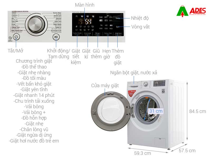 May giat LG Inverter 9 kg FC1409S3W